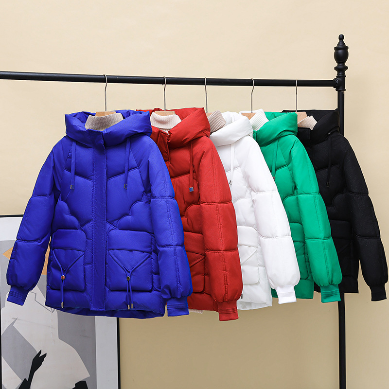 Winter New Short Cotton Coat for Women with Large Pockets, European Fashion Hooded Cotton Jacket, Loose Casual Cardigan Coat