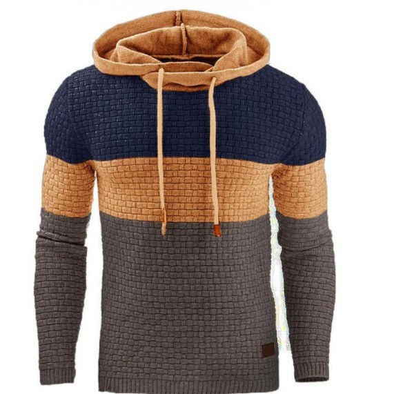 Autumn and Winter New European and American Men's Jacquard Sweatshirt Long-Sleeved Hoodie Warm Color Hooded Sweatshirt Jacket