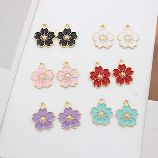 DIY Oil Dripping Alloy Monochrome Five-Petal Flower Pendant Earrings Bracelet Necklace Jewelry Pendant Flower Keychain Accessories