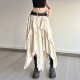 American Style Retro Design Sense Irregular Skirt Women's Summer Mid-length Hot Girl Personalized Street Solid Color Lace Dress Trendy