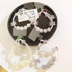 高級百搭串珠蝴蝶星星透色水晶鏈仿珍珠手機掛繩含手環吊墜鑰匙扣