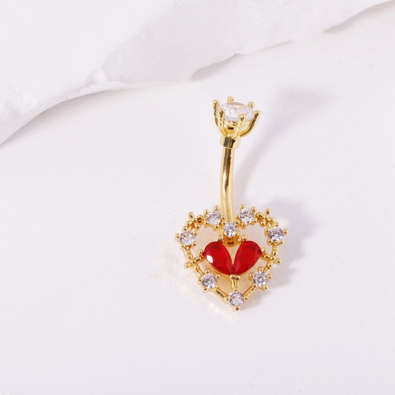 Minimalist Red Heart Flower Navel Ring Titanium Steel Dangle Belly Button Ring for Women detail image 10
