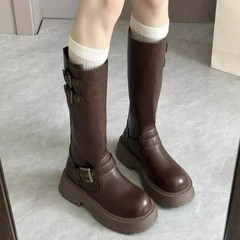 马丁靴女2025新款秋季复古爆款百搭显瘦厚底小个子不过膝长筒靴女