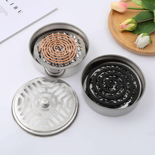 Stainless steel mosquito coil tray stand household with cover ash collection tray fireproof and heat-resistant creative incense burner outdoor mosquito coil box