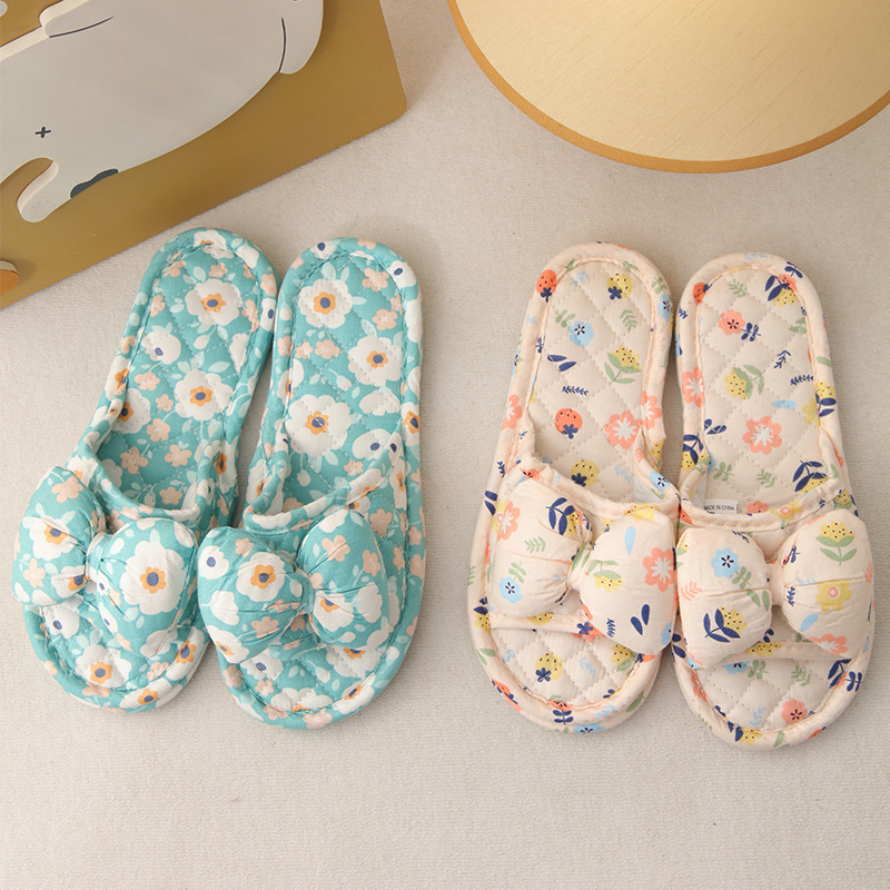 2025 New Korean Style Slippers for Home Cotton Quilted Double-Layer Women's Home Silent Indoor Non-Slip Cross-Border Supply