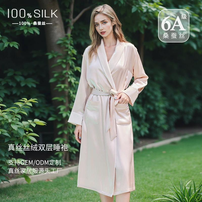 Шелковая ночная рубашка из тяжелого шелка 19 мм для женщин, осень-зима 2025, элитный домашний халат из 100% тутового шелка с бархатным эффектом