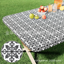全包松紧带户外桌套防水印花法兰绒橡皮筋野餐桌布弹力方桌地中海