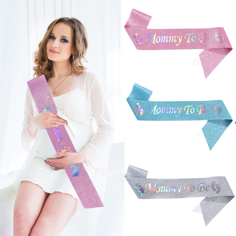 glitter mommy to be mom-to-be dad shoulder strap etiquette belt party ribbon belt baby shower