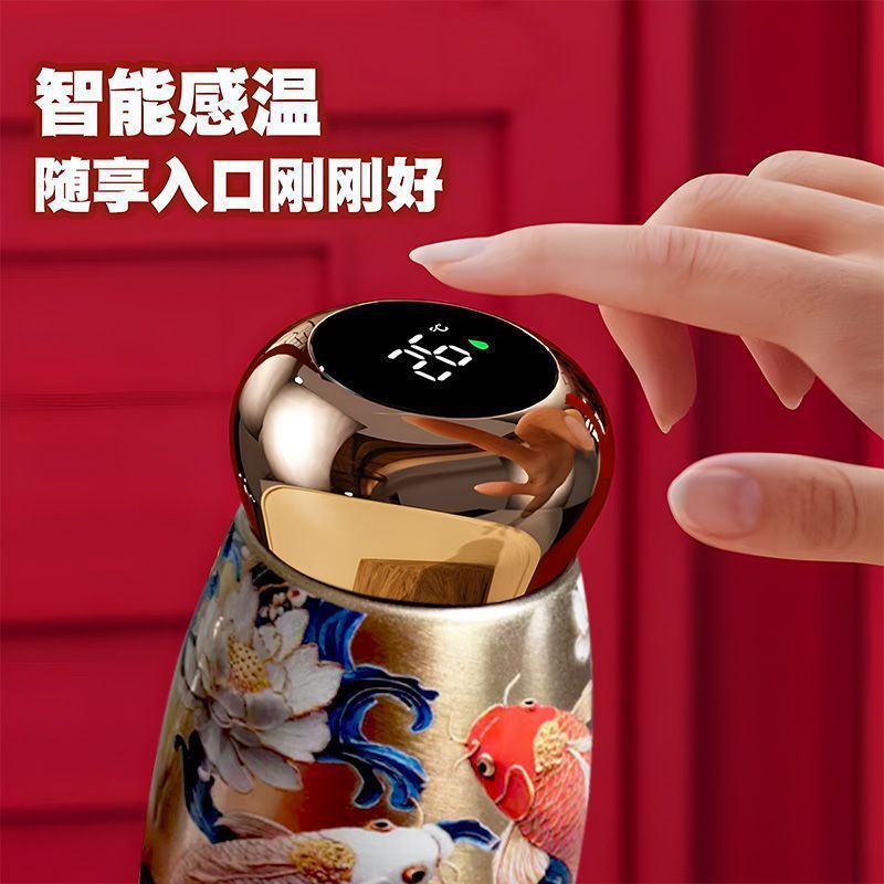 国潮风迷你陶瓷蘑菇杯316不锈钢智能温显口袋杯小巧便携保温杯|undefined
