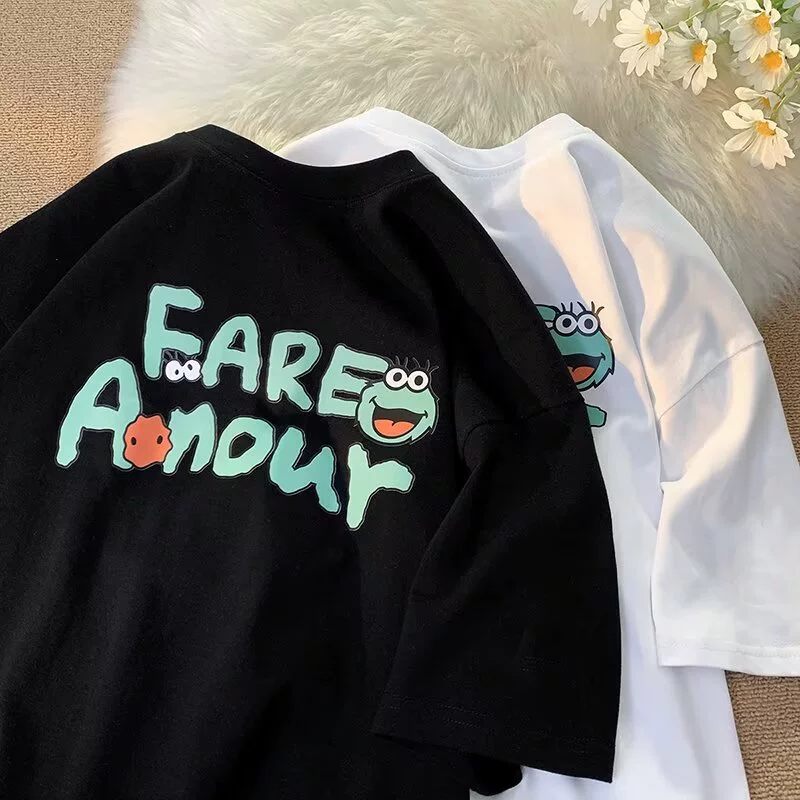 Хлопковая футболка с коротким рукавом 2023 мужской летний прилив 2024 новый тренд гонконгского ветра ins дикие свободные мальчики с половиной рукава