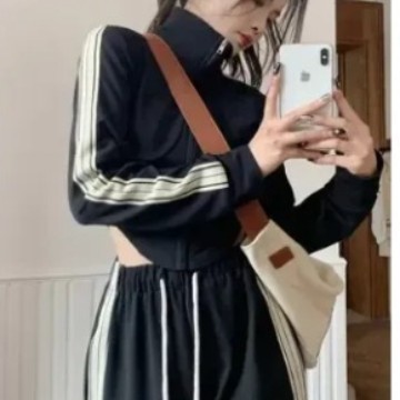 Fashionable Women's Suit Spring and Autumn 2025 New Casual Sportswear Wide-Leg High-Waisted Pants Two-Piece Set Trendy