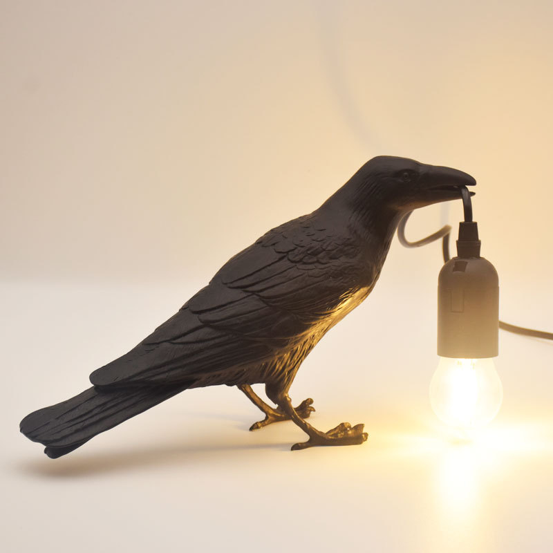 Crow Resin Animal Gothic Black Happy Birds Lucky Birds American USB Bionic Retro Cross-Border Small Table Lamp