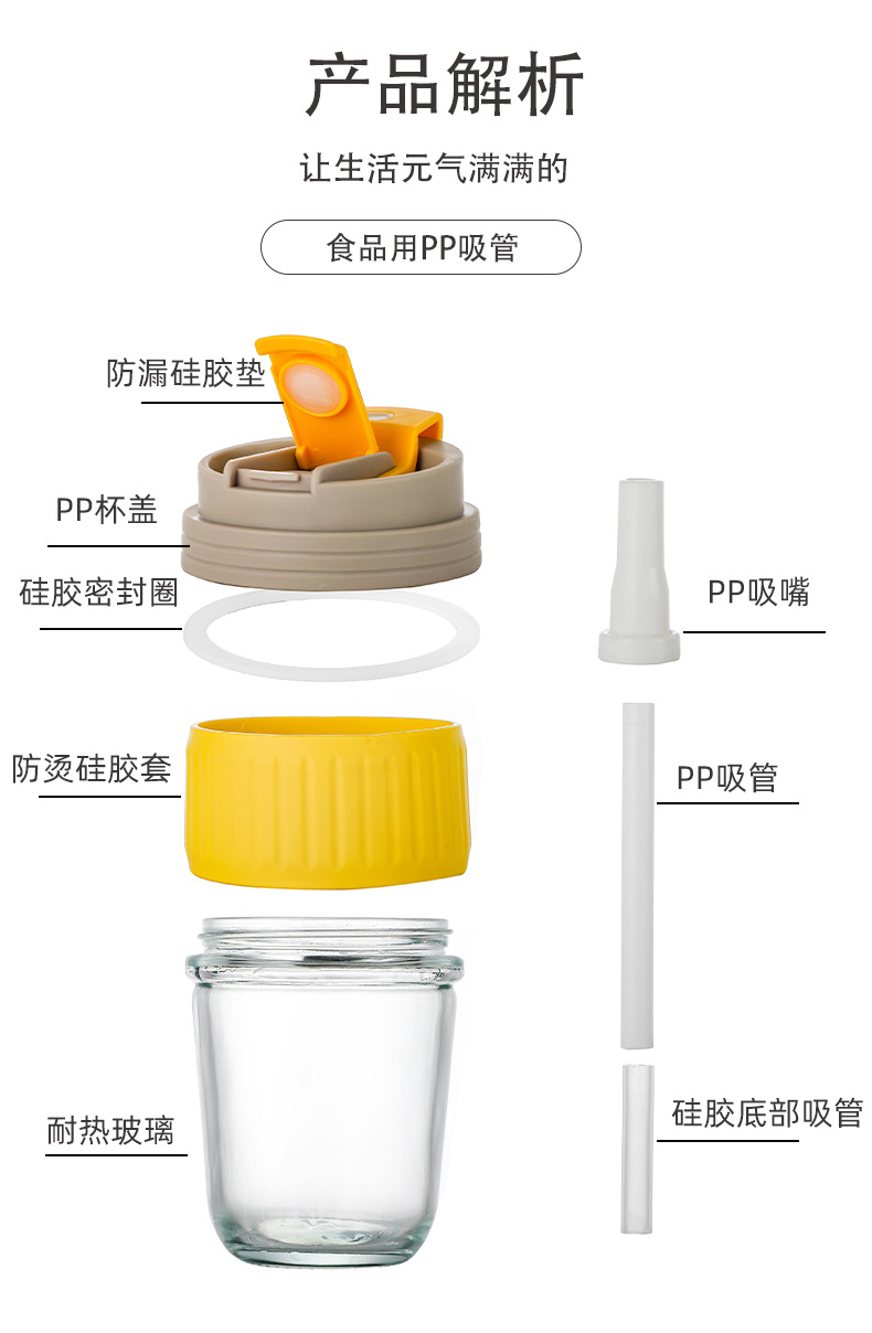 爆款双饮玻璃杯吸管杯可爱高颜值水杯女便携随行咖啡杯礼品杯子详情9