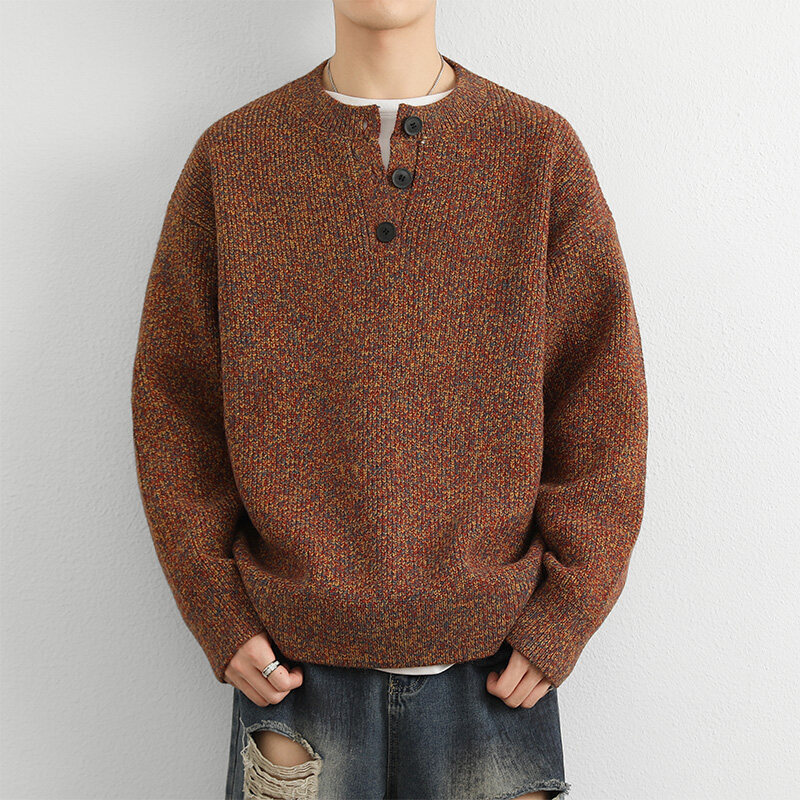 Designer Autumn and Winter V-Neck Sweater Men's fleece-lined Thickened Retro Lazy Style Top Loose Trendy Brand Sweater