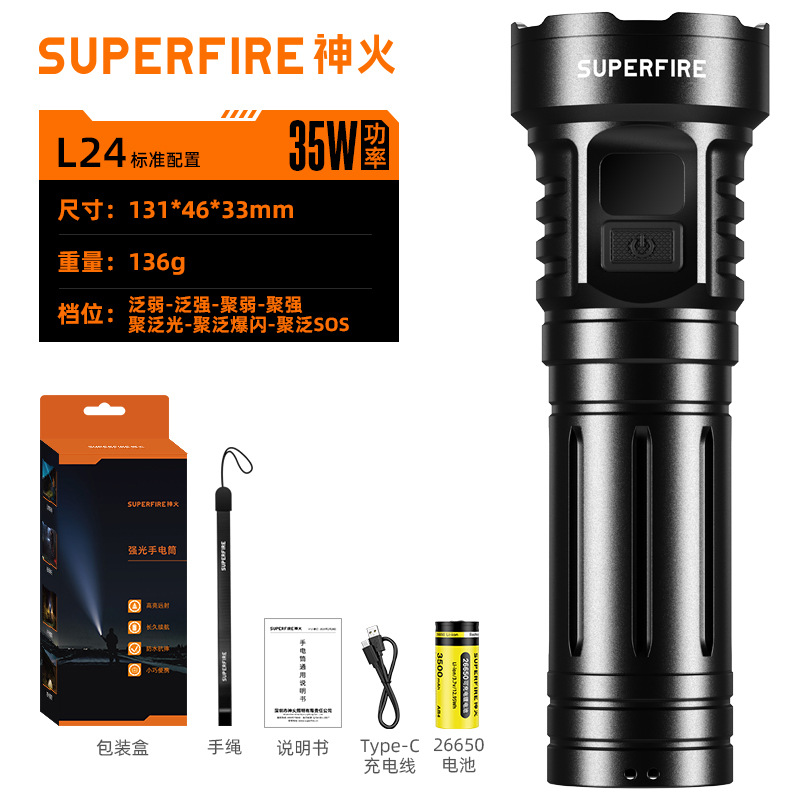 Linterna luminosa de alta potencia de fuego divino personalizada resistente al agua al aire libre aleación de aluminio de alto flujo Pantalla LED linterna de emergencia image 7