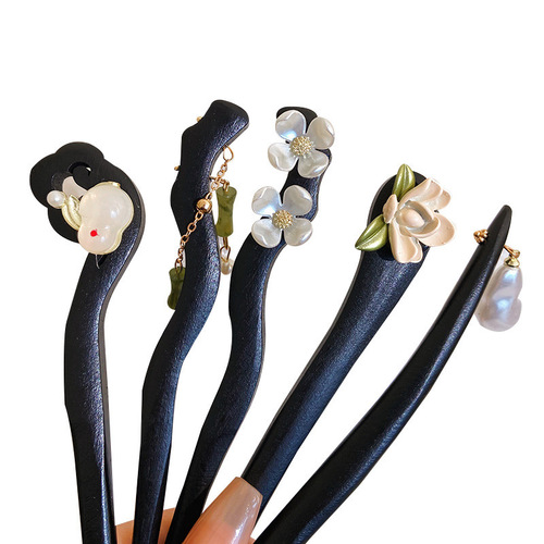 Hairpin New Chinese style antique wooden pearl step wooden hairpin hairpin high-end daily Hanfu hairpin headwear