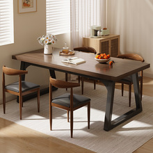 餐桌家用小户型实木桌简约出租屋客厅吃饭桌长方形4-6人桌椅组合