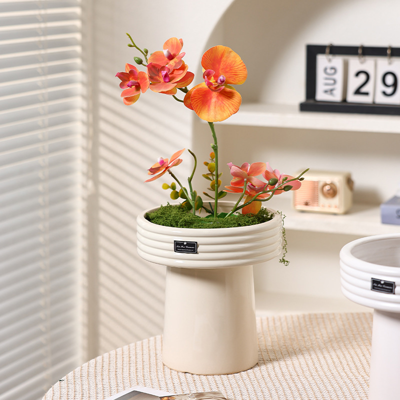 蝴蝶兰花盆北欧家用绿植盆栽剑兰花盆高脚陶瓷盆高颜值兰花专用盆
