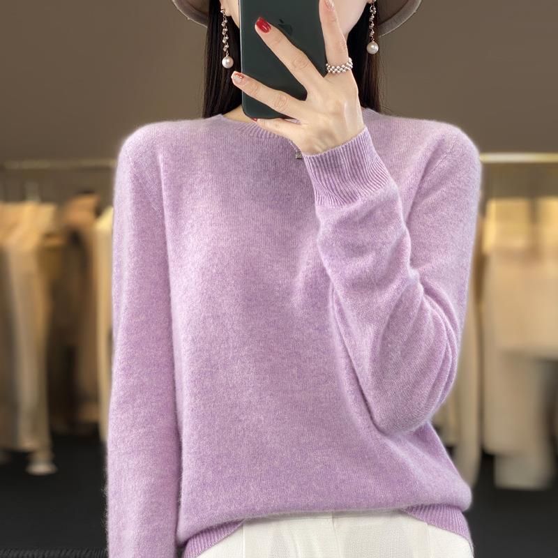 2025 First-Line Ready-To-Wear Autumn and Winter Wool Sweater for Women, Loose Round Neck Versatile Knitted Sweater, Cashmere Base Layer, New Style Live Broadcast