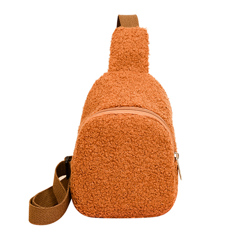 Bolsas de niños al por mayor transfronterizas bolsas de pecho de peluche de color sólido otoño y invierno nuevas niñas al aire libre mochila de hombro