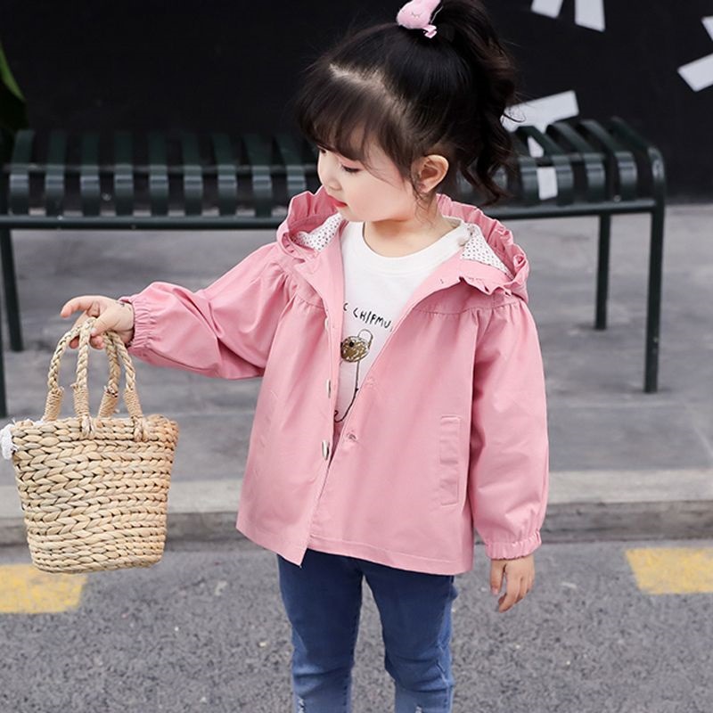(2개) 여아 윈드브레이커 봄 가을 아동복  스타일리쉬 재킷 2024 신상품 한국판 연꽃잎 칼라 트렌디 코튼 상의