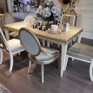American Light Luxury Rectangular Dining Table French Long Table Modern Simple All Solid Wood Cream Style Living Room Dining Table and Chair Combination