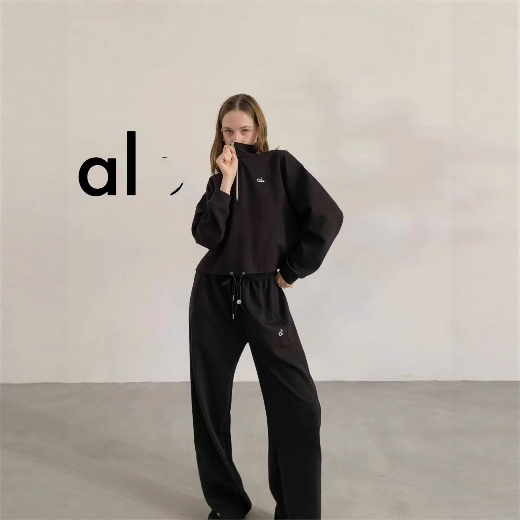 Alo Autumn and Winter New Casual Sports Suit Women's Jacket Style Sweatshirt Loose Version Sweatpants Elegant Simple and Versatile
