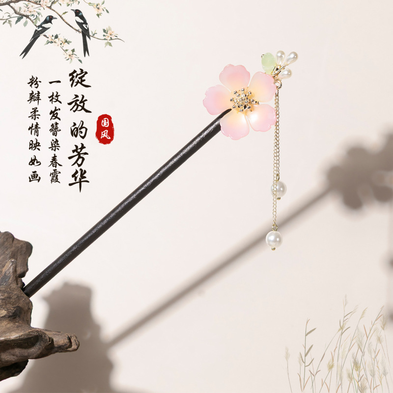 古风发簪流苏步摇仿黑檀木簪盘头发汉服配饰新中式发钗饰品批发女|undefined