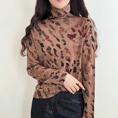女针织衫短袖2025年新款薄款秋装毛衣100%水溶羊毛高领针织衫上衣