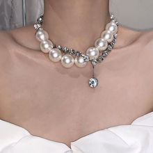 小众时髦欧美满钻夸张大小珍珠缠绕锆石多戴法项链女锁骨链潮人