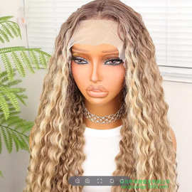 13*4前蕾丝羊毛卷玉米须烫化纤全头套 耐高温丝非洲小波浪假发套