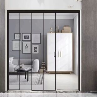 Sliding door kitchen balcony triple linkage living room bathroom sliding door tempered glass door aluminum alloy partition door