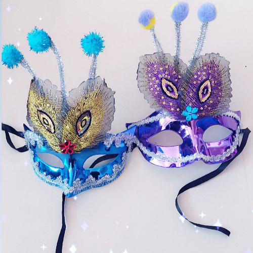 Halloween Luminous Mask Feather Masquerade New Year Party Props Cartoon Mask