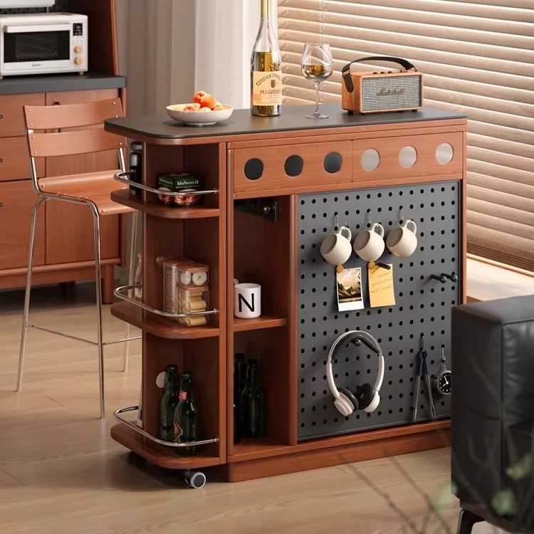 Solid Wood Slate Bar Table Cabinet Storage Sideboard Entrance Island Small Apartment Home Partition Retractable Cabinet