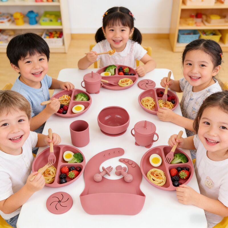 Dumo Baby Baby Silicone Dinner Plate suit Food Grade Silicone Baby Food Supplementation Feeding Tableware Set of Ten