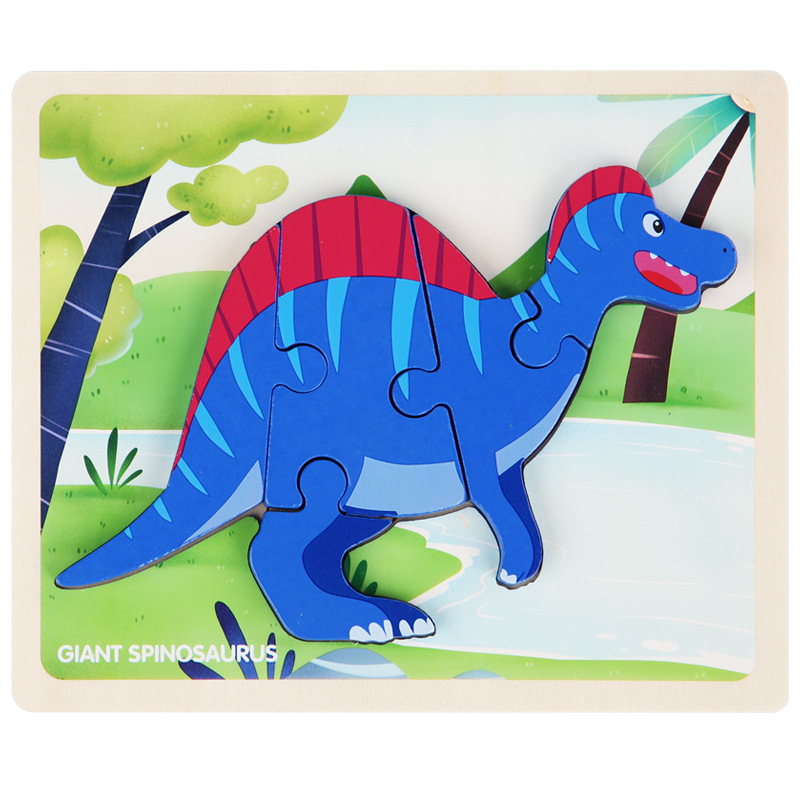 Rompecabezas de dinosaurio cognitivo de dibujos animados transfronterizos para niños nuevos juguetes educativos para bebés rompecabezas tridimensional al por mayor