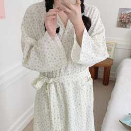 韩国ins女士新品韩系小碎花简约舒适睡衣休闲宽松睡袍慵懒家居服