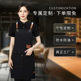 新款帆布围裙定制防水防油耐脏跨境亚马逊餐饮工作服咖啡西餐厅女