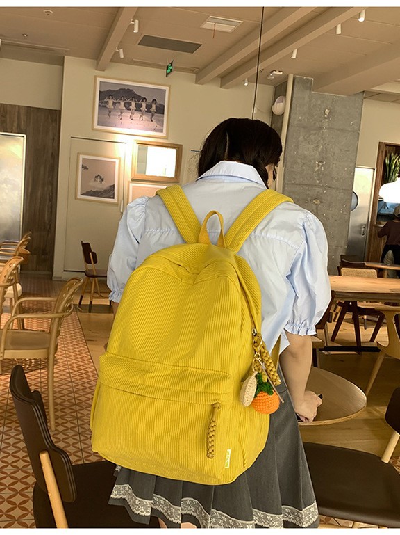 2024 새로운 코듀로이 학교 가방 여성 한국어 버전 일본식 간단한 다목적 캐주얼 대용량 고등학생 배낭