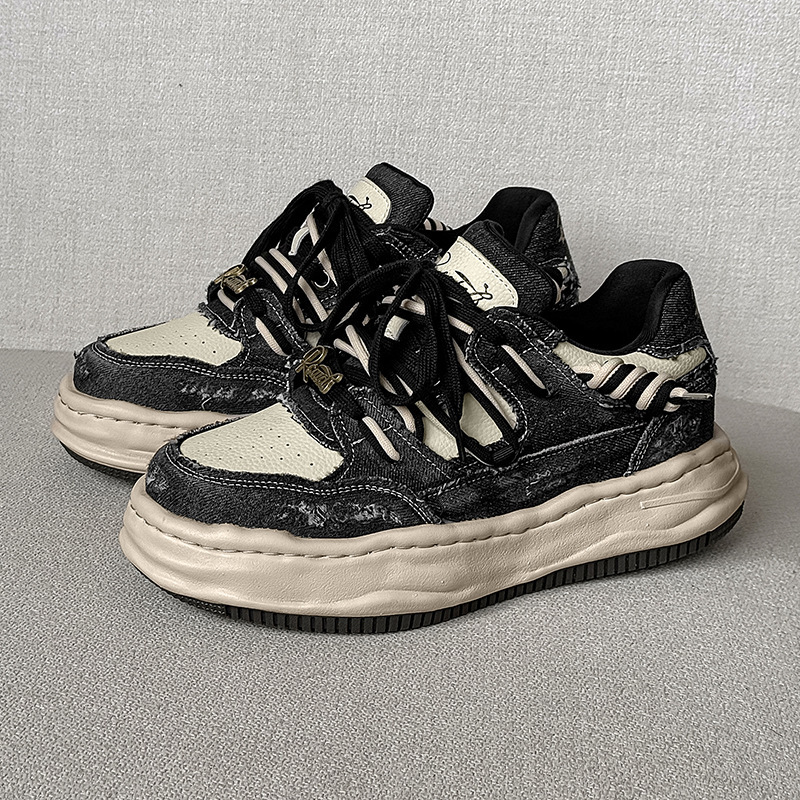 7cm Invisible Inner Heightening All-Season Versatile Washed Denim Low-Top Sports Trendy Shoes Trendy Casual Fashion Couple Shoes