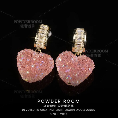 Same style rock candy peach heart cute candy color heart shaped crystal zircon earrings S925 silver needle pink love heart