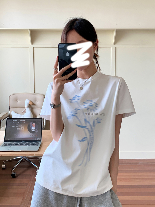 2025 夏の新ニッチシックなデザインプリント半袖 Tシャツレディースカジュアルルーズ痩身ハイエンドトップ t|undefined