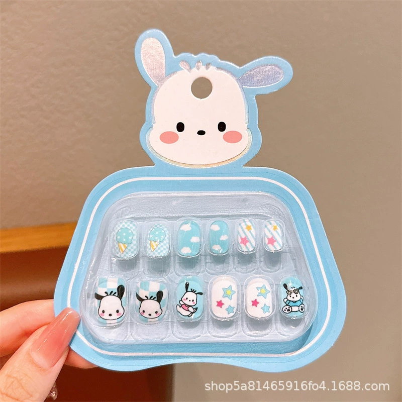 Sanrio, детские 3D-наклейки для ногтей, милые съемные мультяшные искусственные ногти