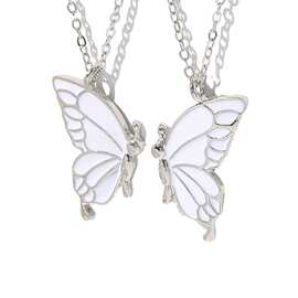 新款滴油蝴蝶好朋友闺蜜项链一对亚马逊双拼友谊套装钛钢十字链