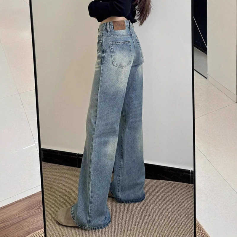 美式复古低腰微喇叭裤女2025夏季新款垂感修身显瘦百搭水洗牛仔裤|undefined