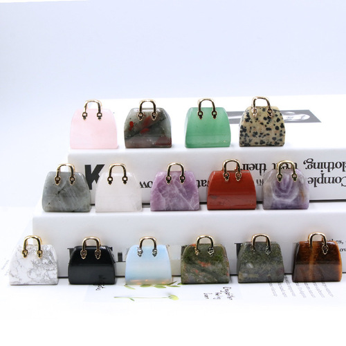 Natural Crystal Stone Mini Handbag Purified Quartz DIY Pendant Ins Style Pink Crystal Decorative Creative Wholesale
