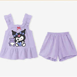 时尚外穿新款睡衣家居服女童宝宝可爱卡通背心两件套女中小童潮流