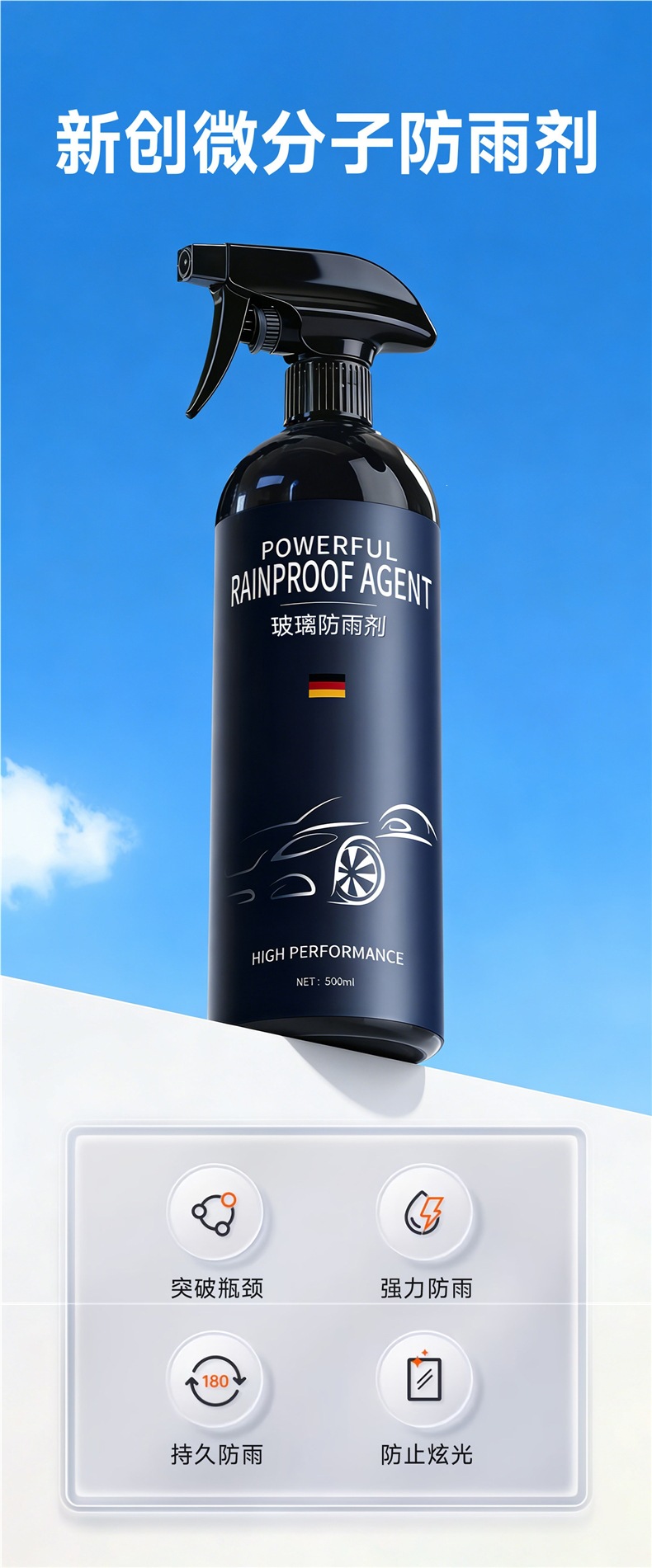 Rainproof Film for Rearview Mirrors, Anti-Rain Coating, Car Windshield Oil Film Remover, Anti-Fog, Reflective, Water-Repellent