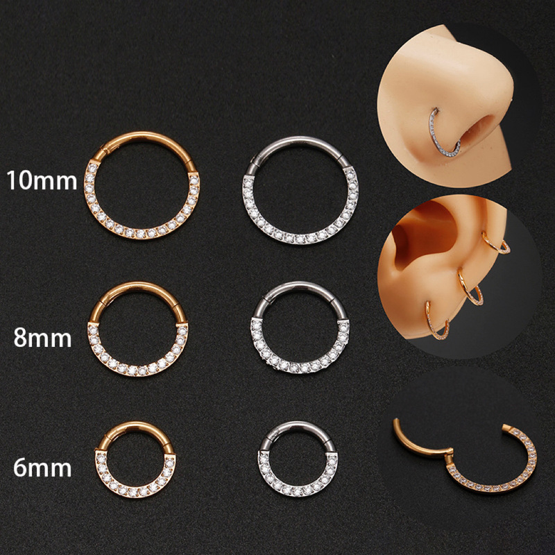 316L Stainless Steel Front Zircon Closed Nose Ring Nasal Ornament Piercing Jewelry Nose Stud Nose Ring Multi-function Earrings Ear Buckle