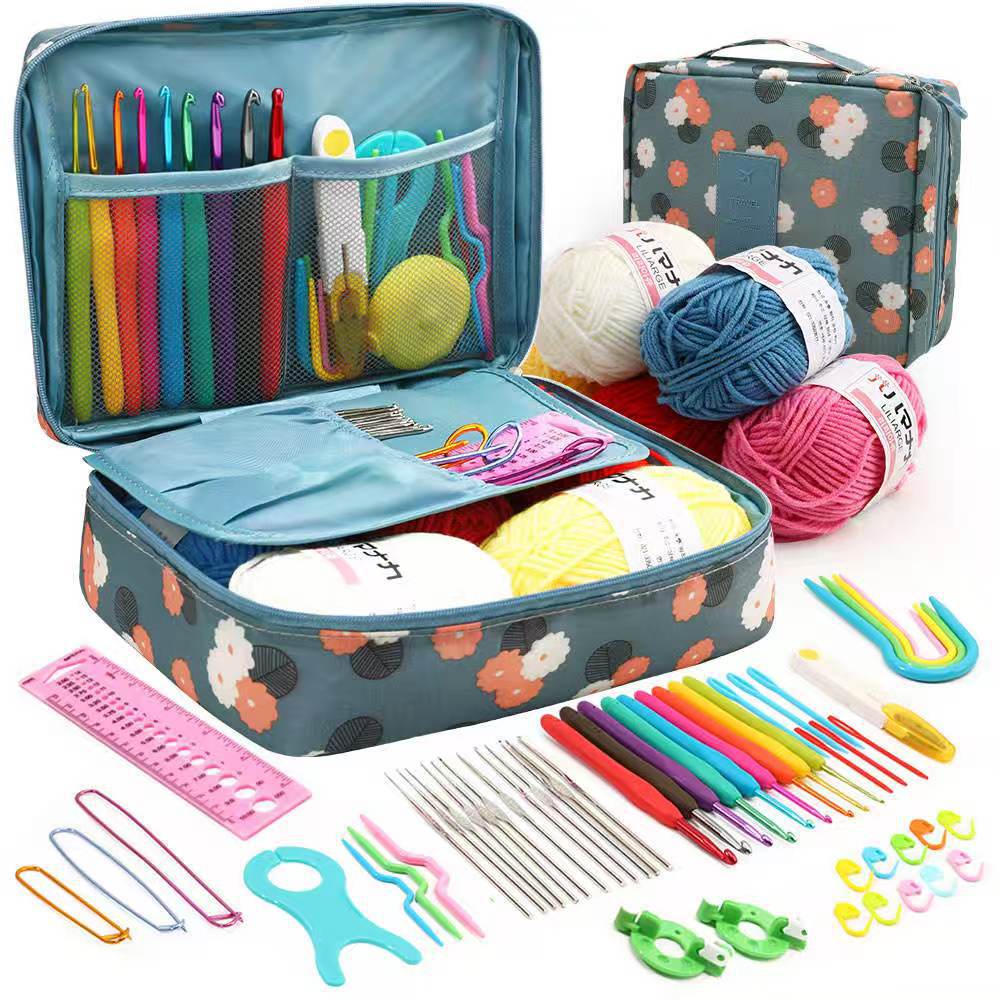 Selección estricta de lana herramientas de crochet paquete de almacenamiento para principiantes paquete de material DIY trenzado 59 piezas